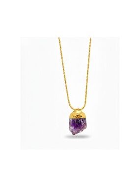 Raw Amethyst Gold Dipped Pendant Necklace Boho Layering Piece